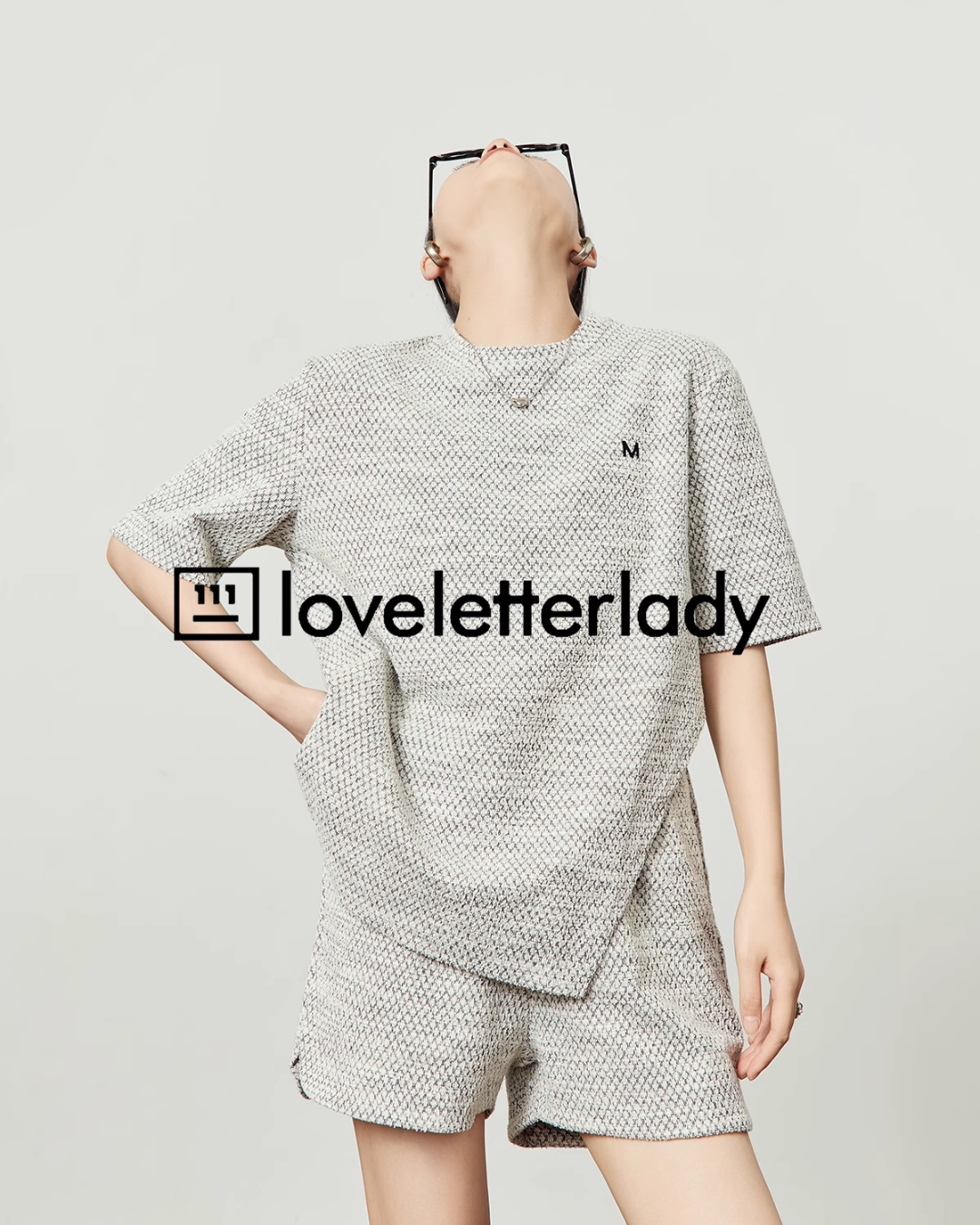 Gray Chiffon Short Sleeve Tops / Short Pants LLA0449