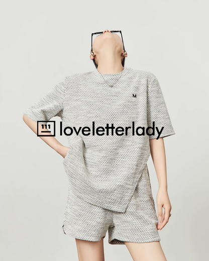 Gray Chiffon Short Sleeve Tops / Short Pants LLA0449