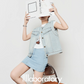 Light Blue Round Neck Denim Vest LLA0451