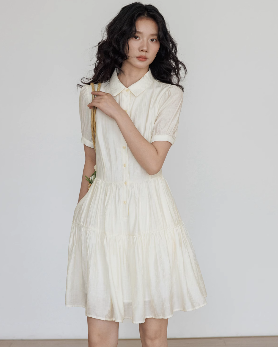 Plain Tiered Shirt Dress VAS0103