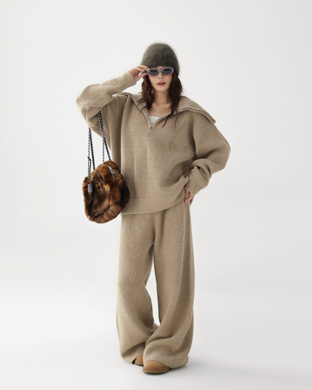 Half-Zip Knit Top / Loose Wide Pants ACS0336