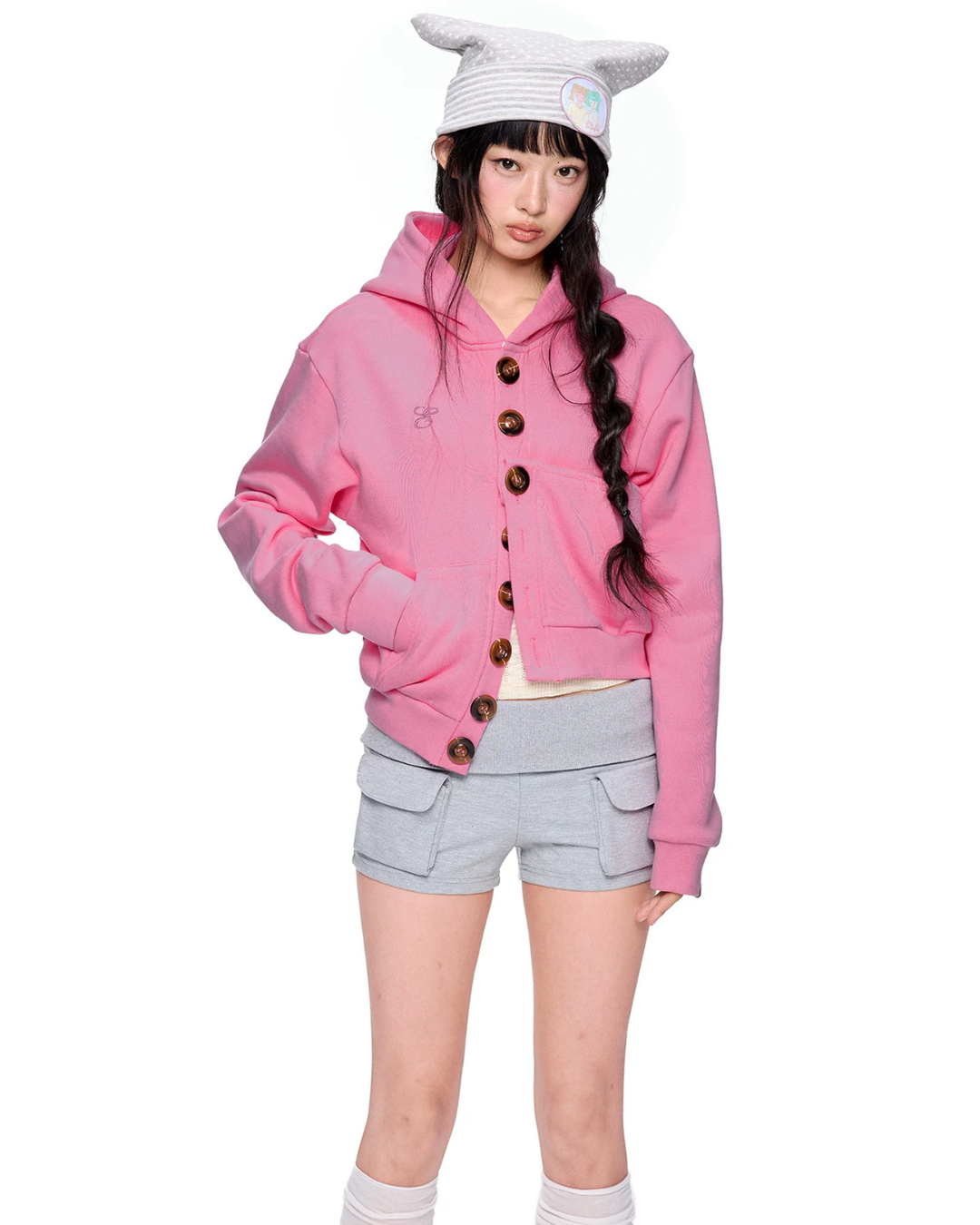 Multi-Button Short Hoodie Cardigan EZK0108