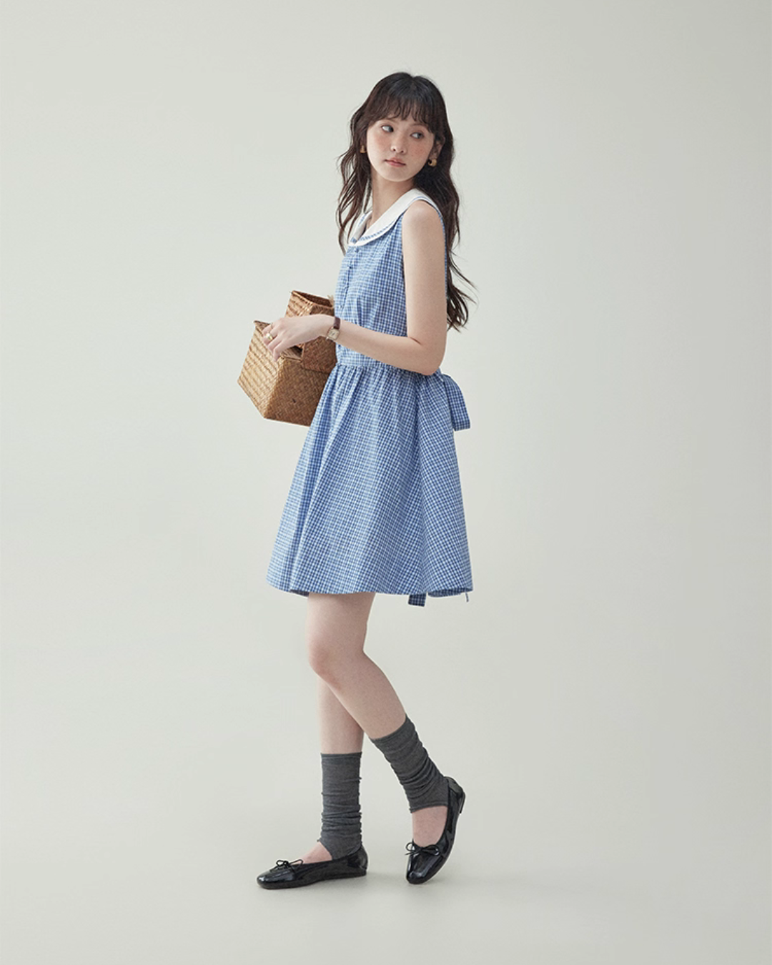 Blue Plaid Sleeveless Collar Dress AMU0031