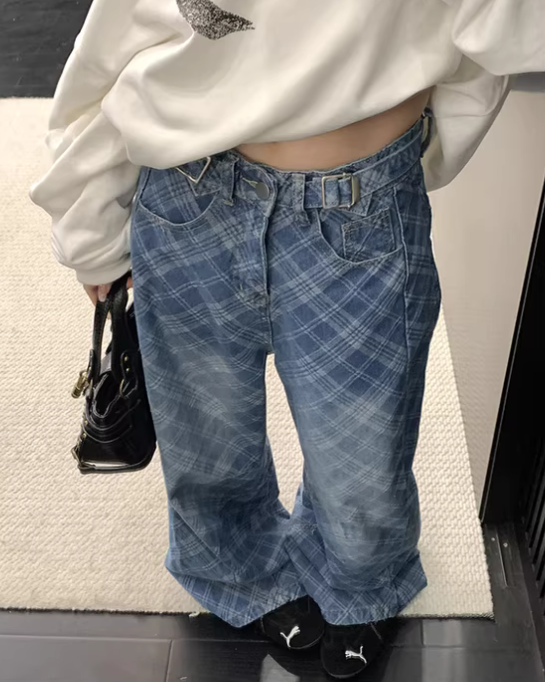 Plaid Wide-Leg Jeans YLS1019