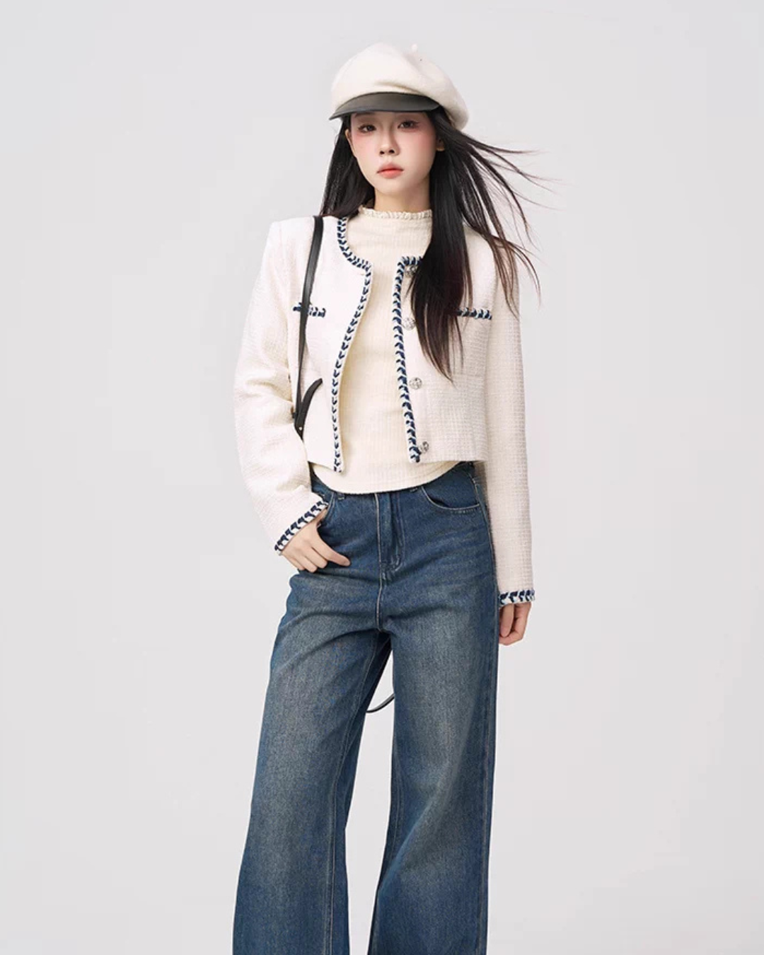 Color Contrast Stitch Tweed Jacket WDB0018