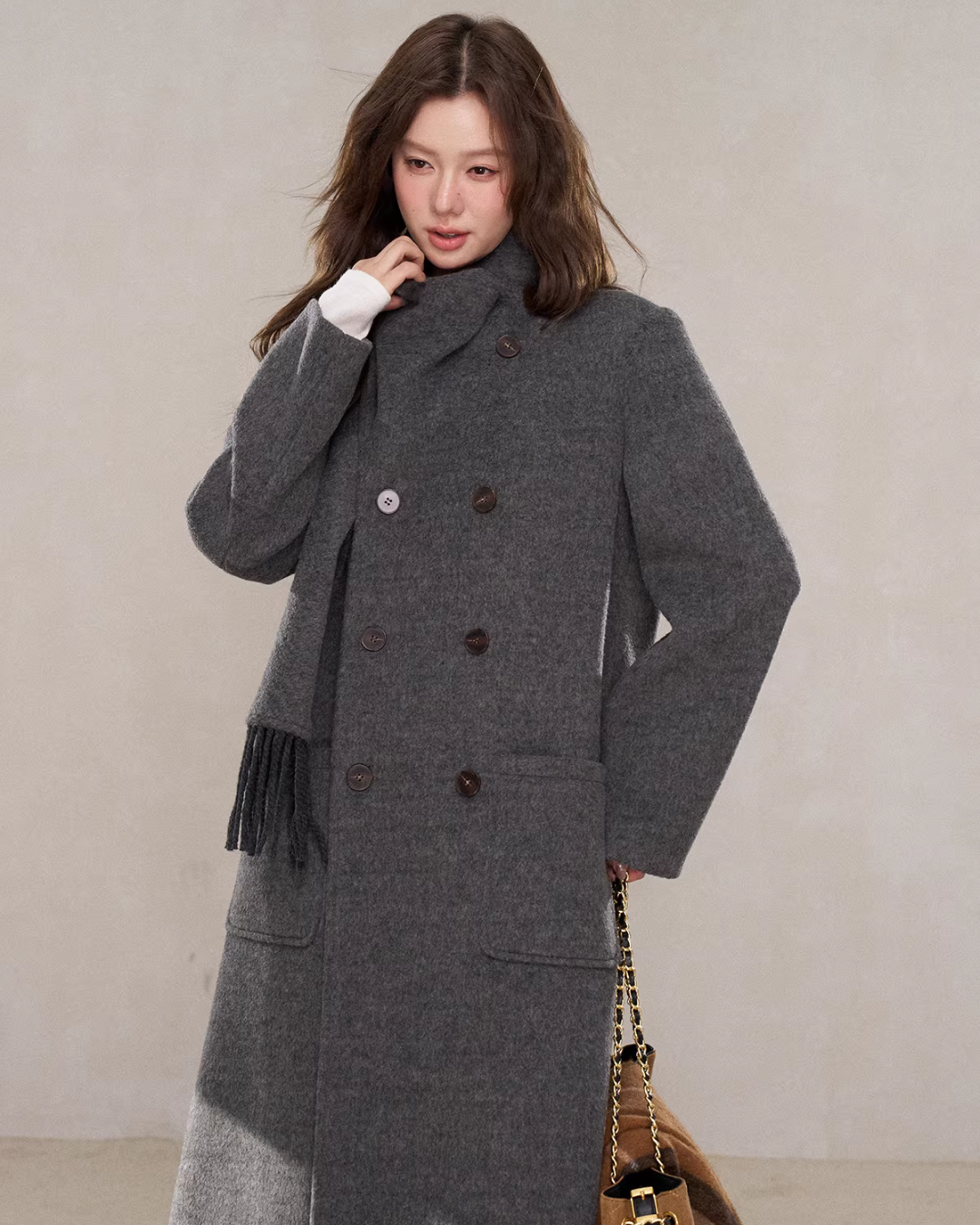 Scarf Collar Double Breasted Wool Coat WDB0003
