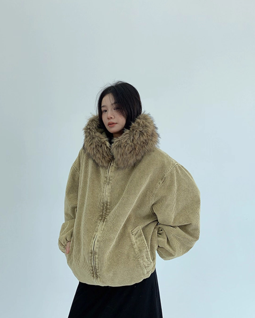 Fur Corduroy Double-Zip Jacket YLS0993
