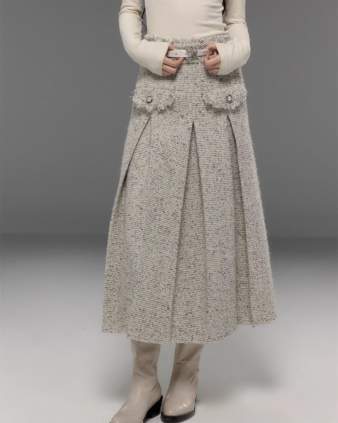 Tweed No-Collar Coat / Shorts / Knee Length Skirt TRK0006