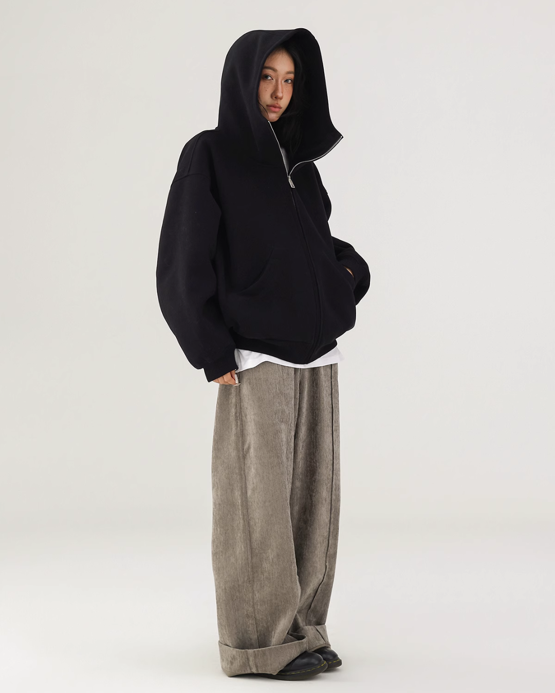 Volume Stand Neck Zip Hoodie ACS0175 – AuroraBoutique Volume Stand Neck Zip Hoodie ACS0175 – AuroraBoutique