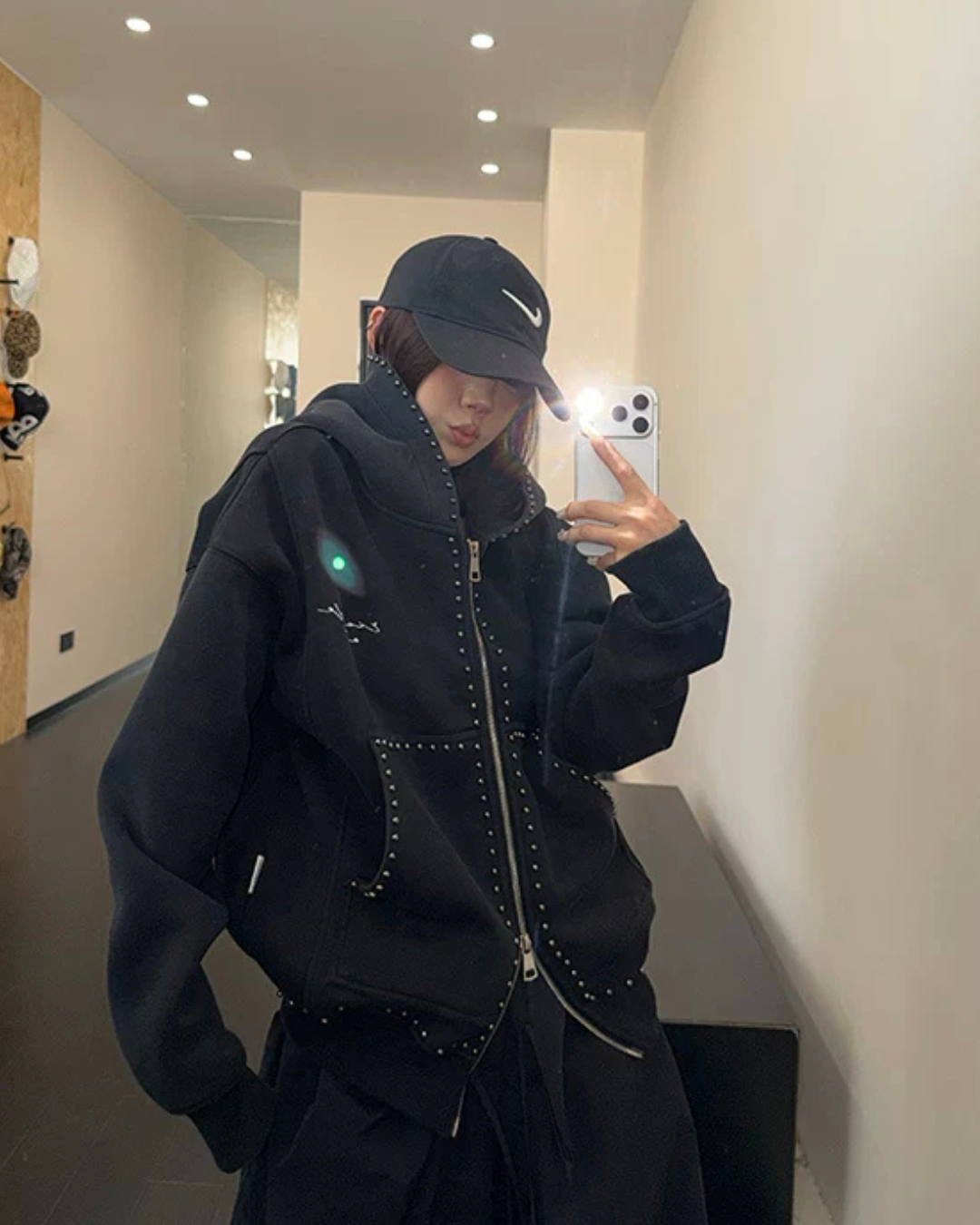 Studded Design Hooded Zip Jacket YLS1033