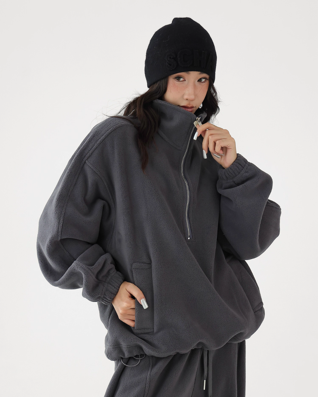 Half-Zip Stand Collar Fleece Top / Wide-Leg Sweatpants ACS0300