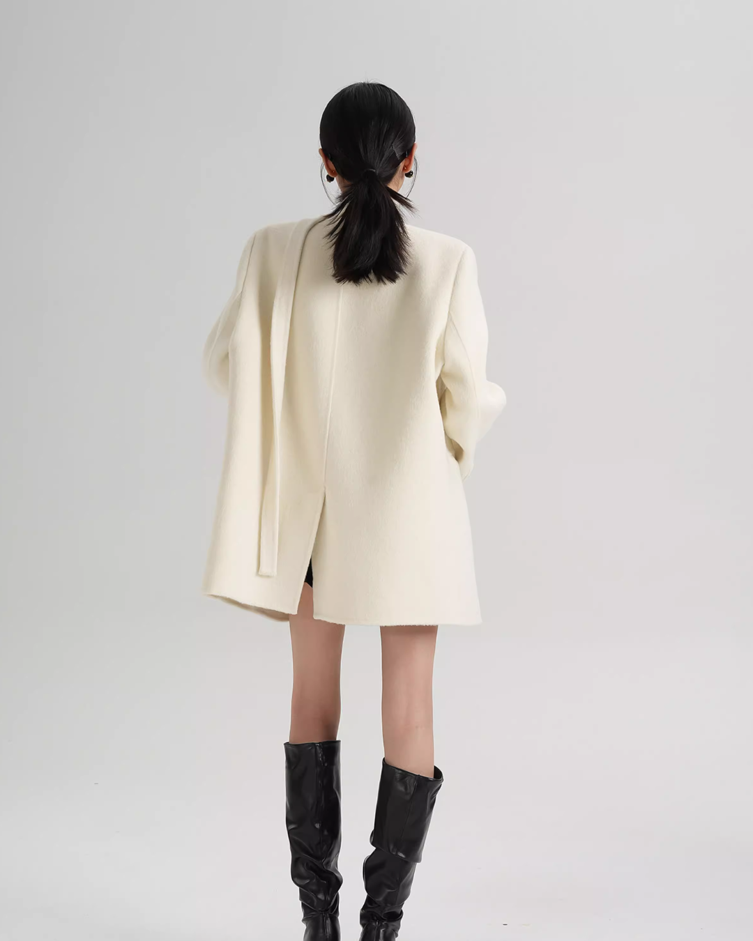 Collarless Wool Coat with Choker SRS0393