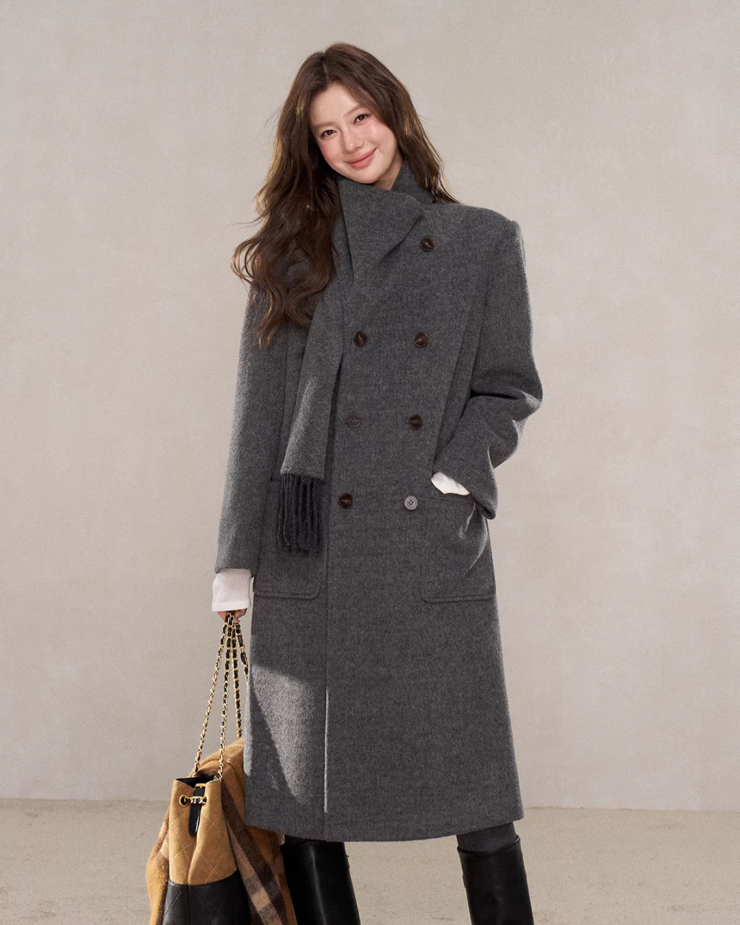 Scarf Collar Double Breasted Wool Coat WDB0003