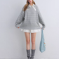 Button Lace Collar Striped Top ASG0085