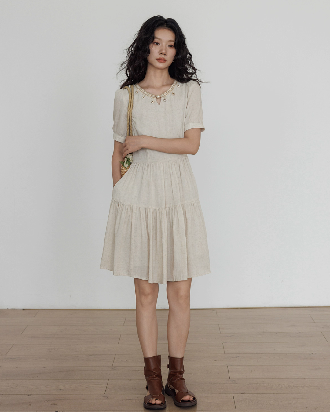 Round Neck Linen Dress VAS0131
