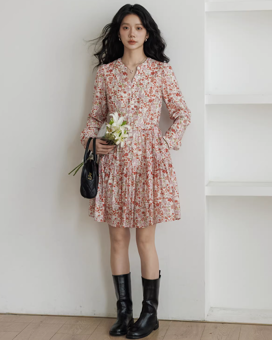 V-Neck Floral Dress VAS0193