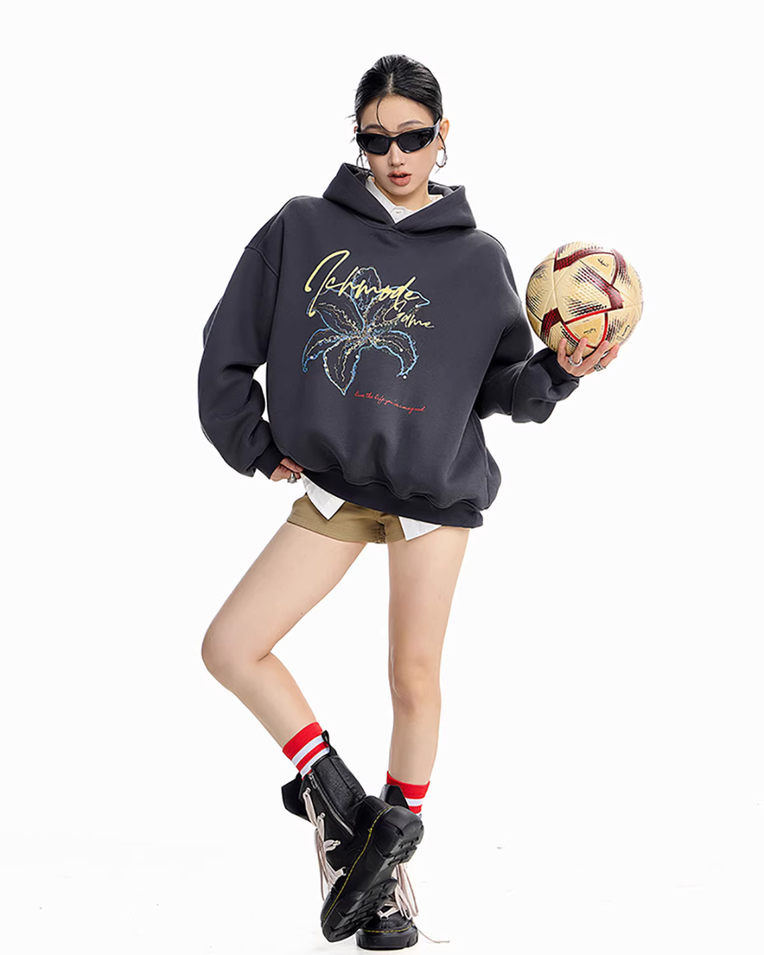 Flower Motif Loose Hoodie ICM0076