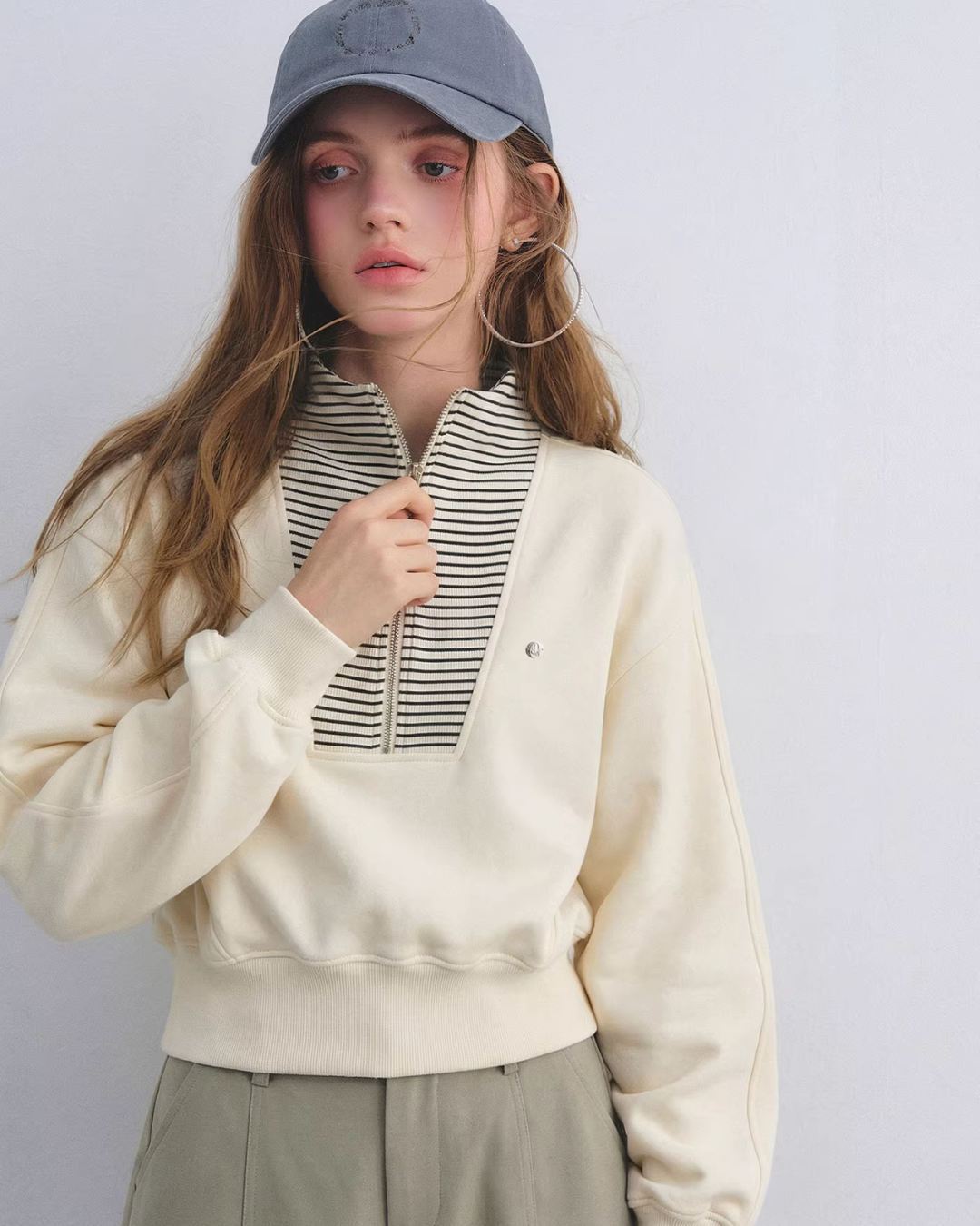 Striped Half-Zip Pullover Hoodie ASG0081