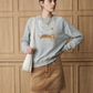 Necklace Design Knit Top/Denim Belt Skirt LLA0586