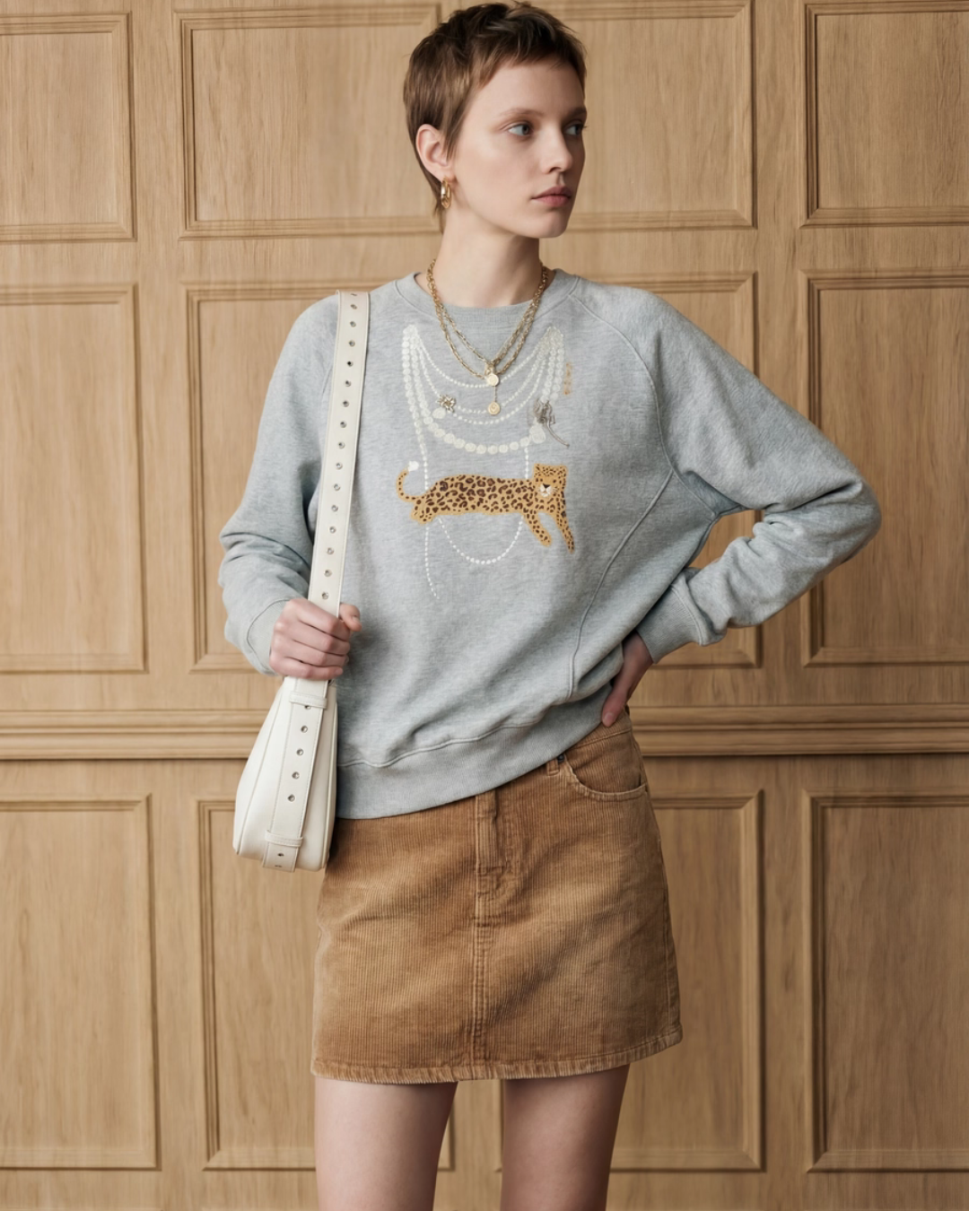 Necklace Design Knit Top/Denim Belt Skirt LLA0586