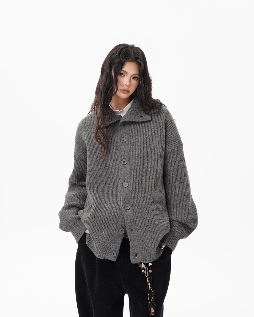 Stand Collar Knit Cardigan BWA0004