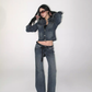 Washed Short Denim Jacket / Flare Slim Jeans IMX0008