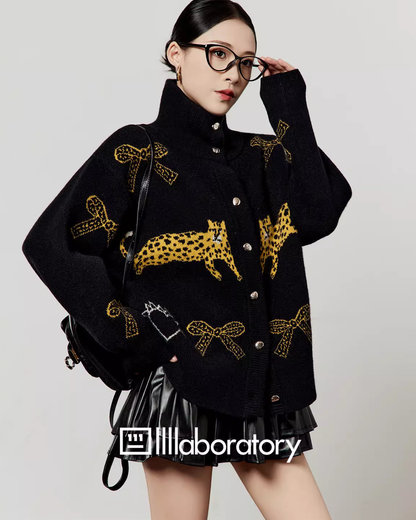 Stand Collar Tiger Knit Top/Mini Skirt LLA0596
