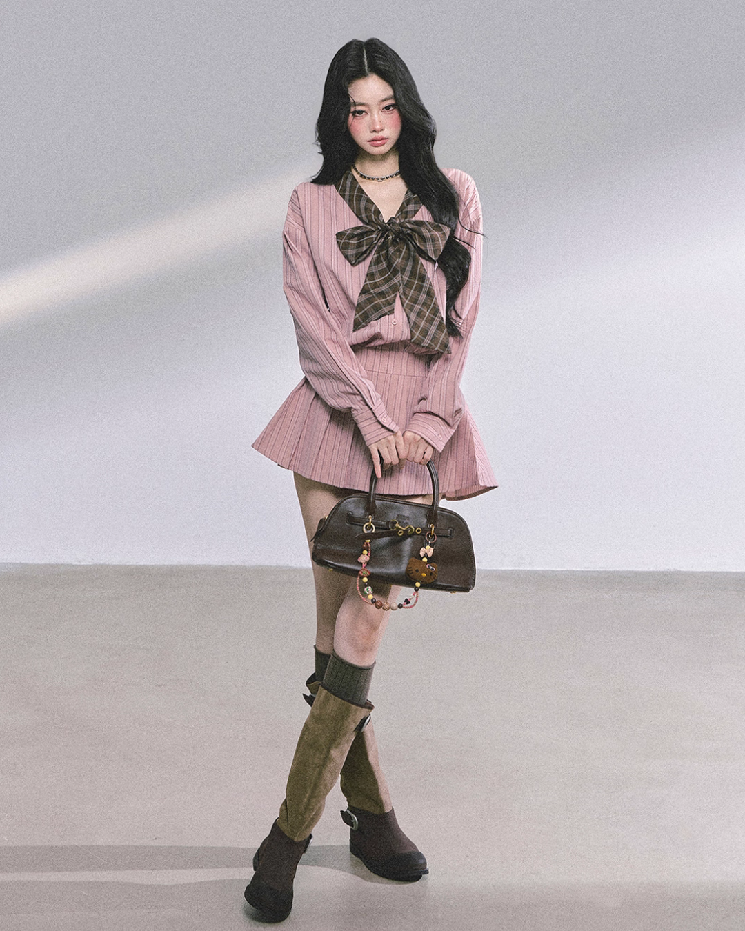 French Stripe Long-Sleeve Shirt Dress LAS0038