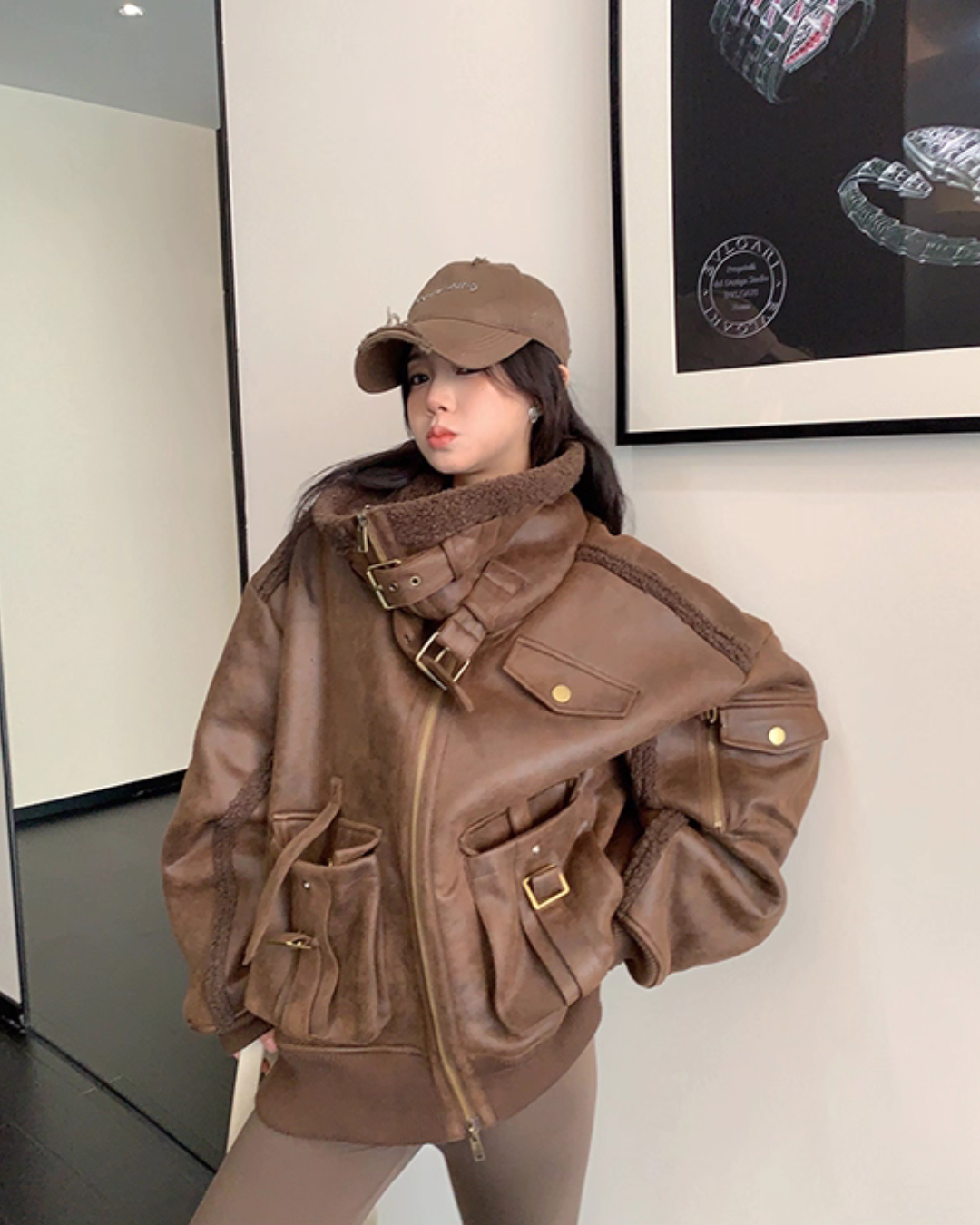 Vintage Leather Faux Fur Jacket YLS1005