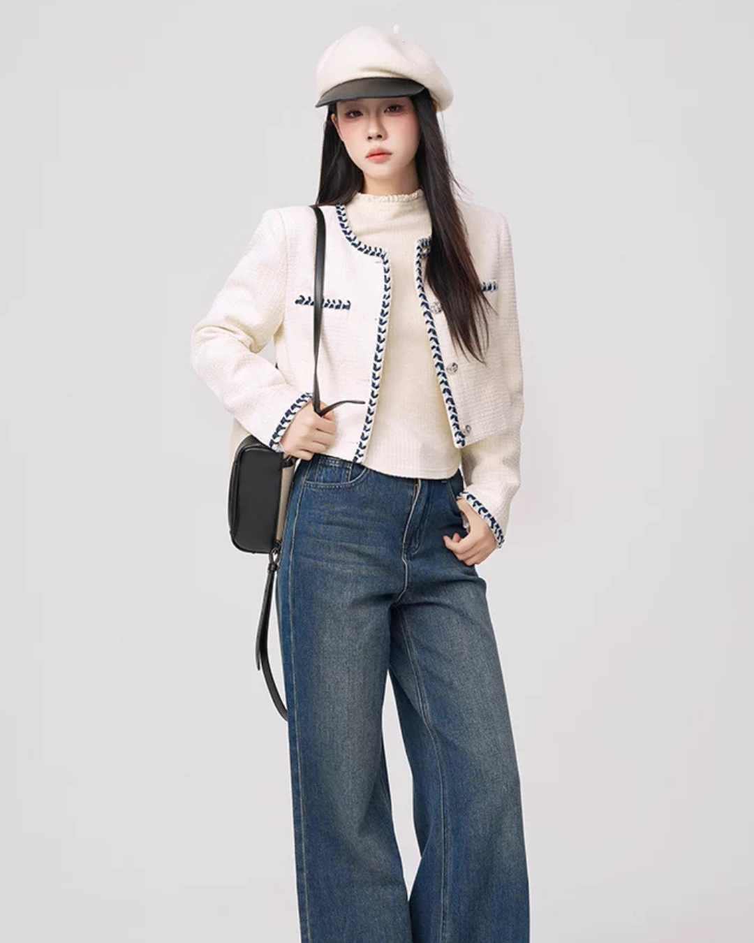 Color Contrast Stitch Tweed Jacket WDB0018