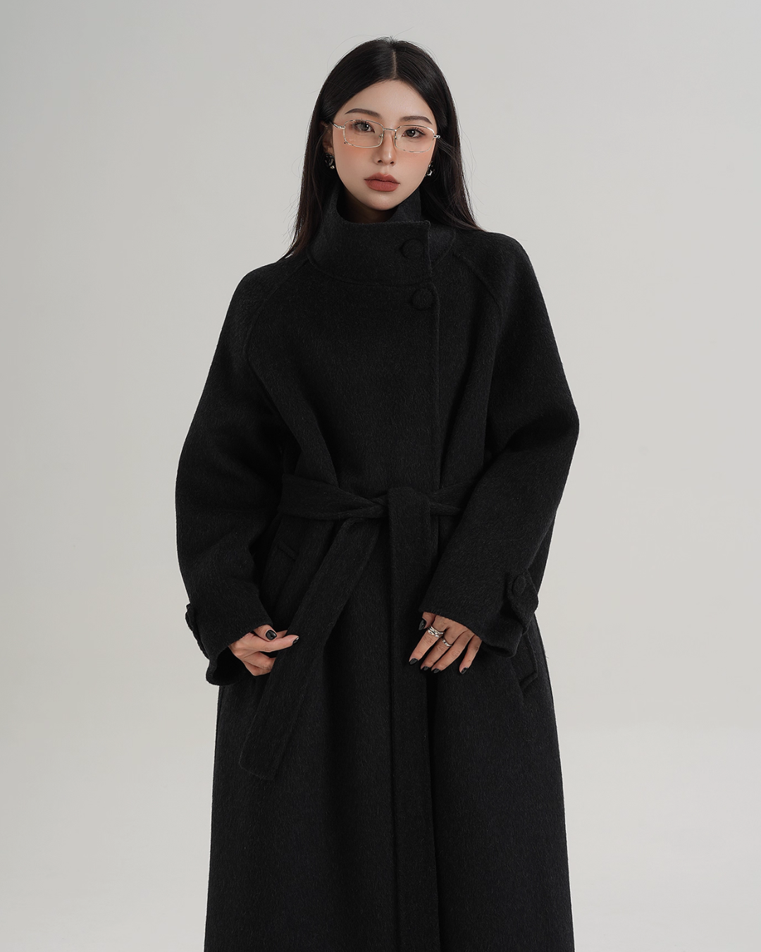 Stand Collar Paid Long Coat SRS0391