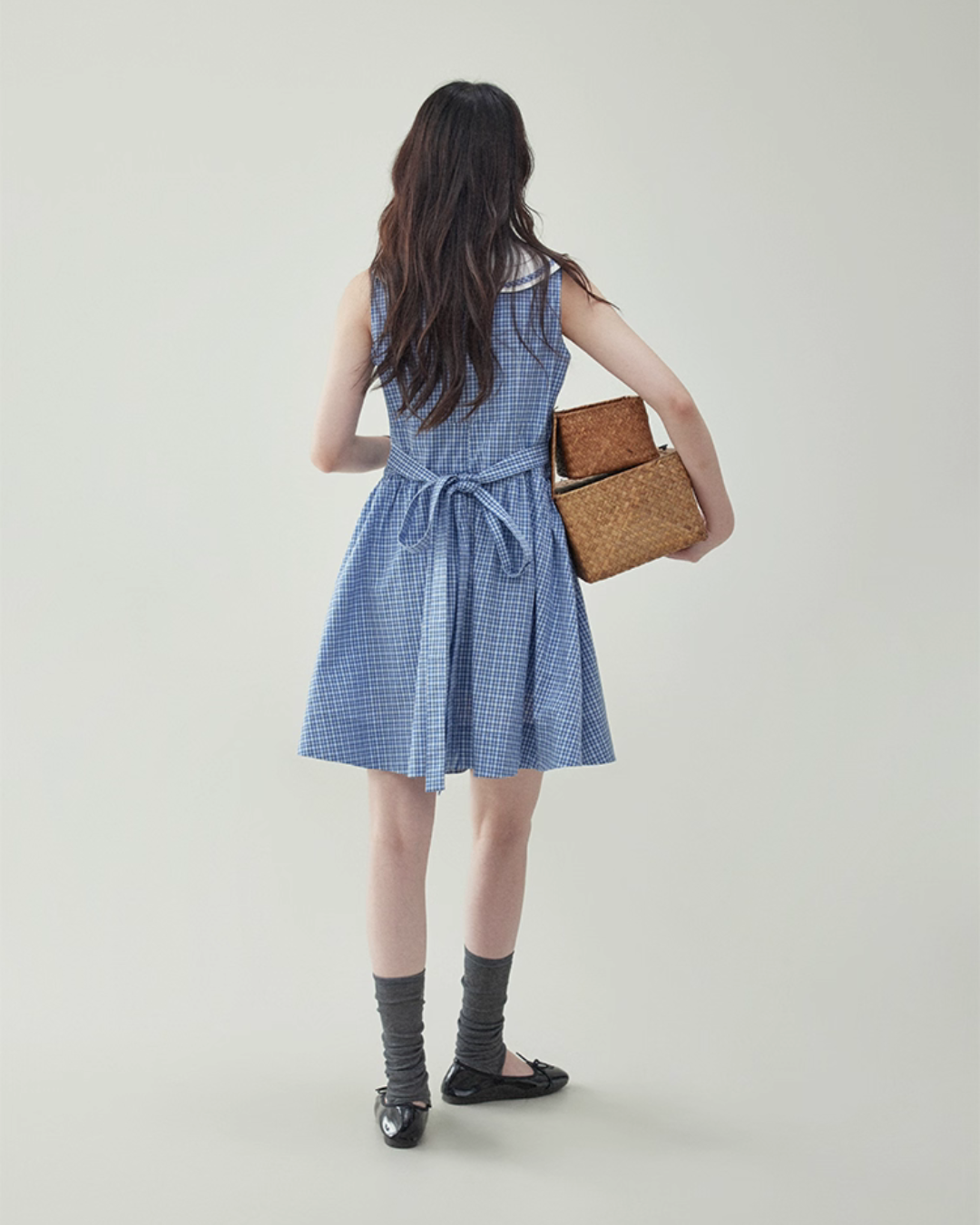 Blue Plaid Sleeveless Collar Dress AMU0031