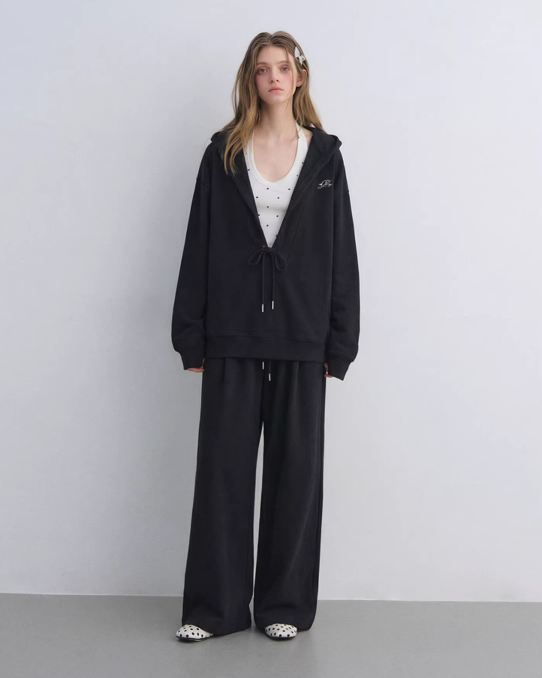 Polka Dot Vest V-Neck Hoodie / Loose Casual Sweatpants ASG0080