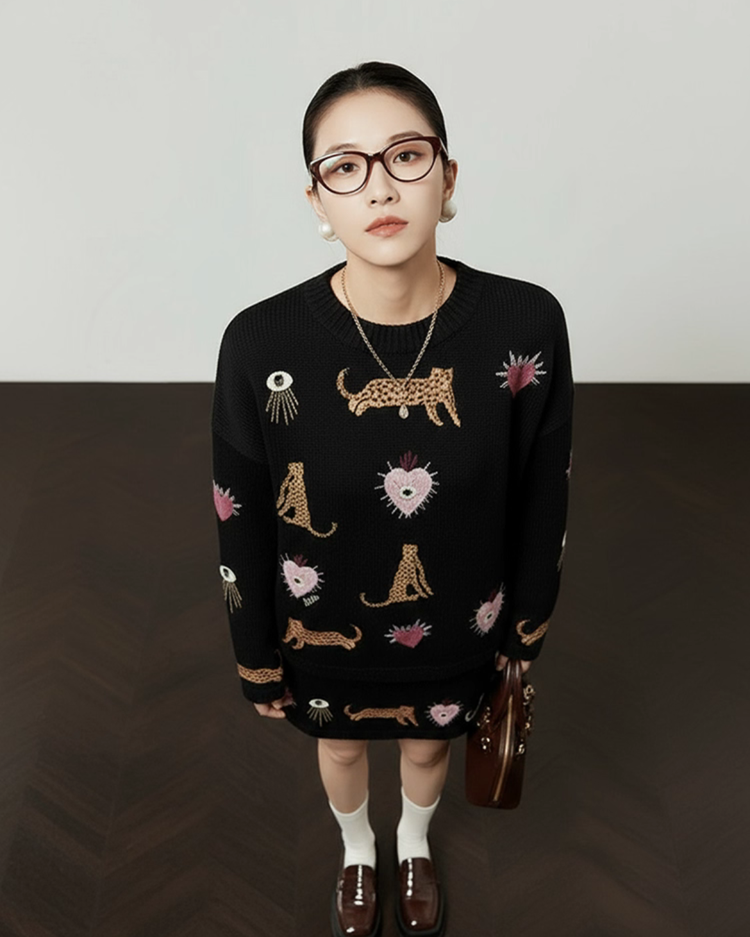 Tiger Heart Patch Knit & Skirt LLA0585