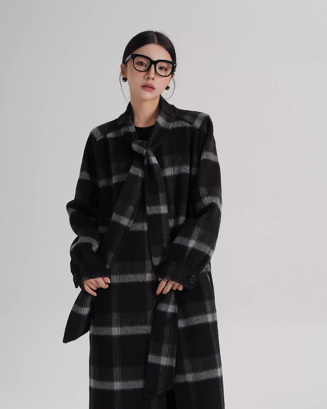 Tie Collar Long Coat SRS0384
