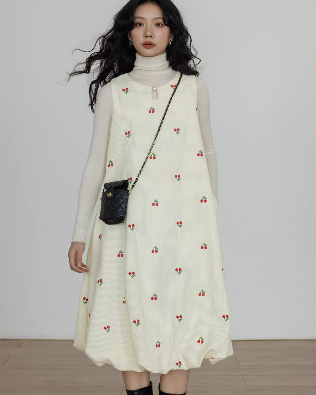 Crew Neck Cherry Vest Dress VAS0187