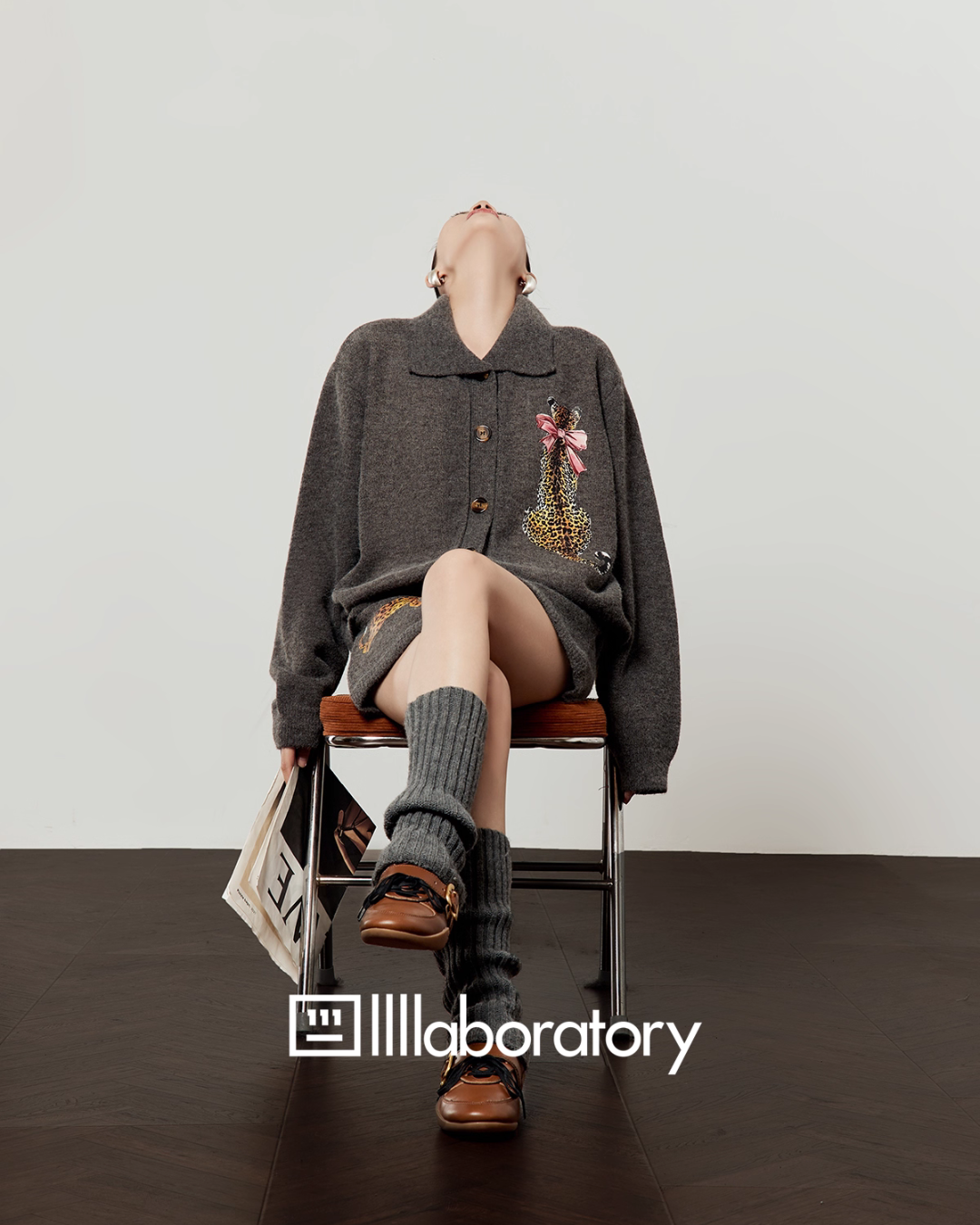 Leopard Print Knit Cardigan / Shorts LLA0552