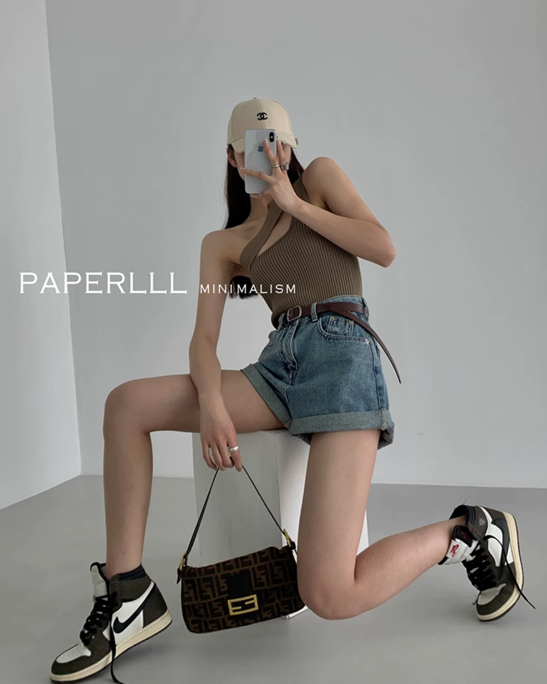 High Waisted Rolle Denim Shorts PPR0008