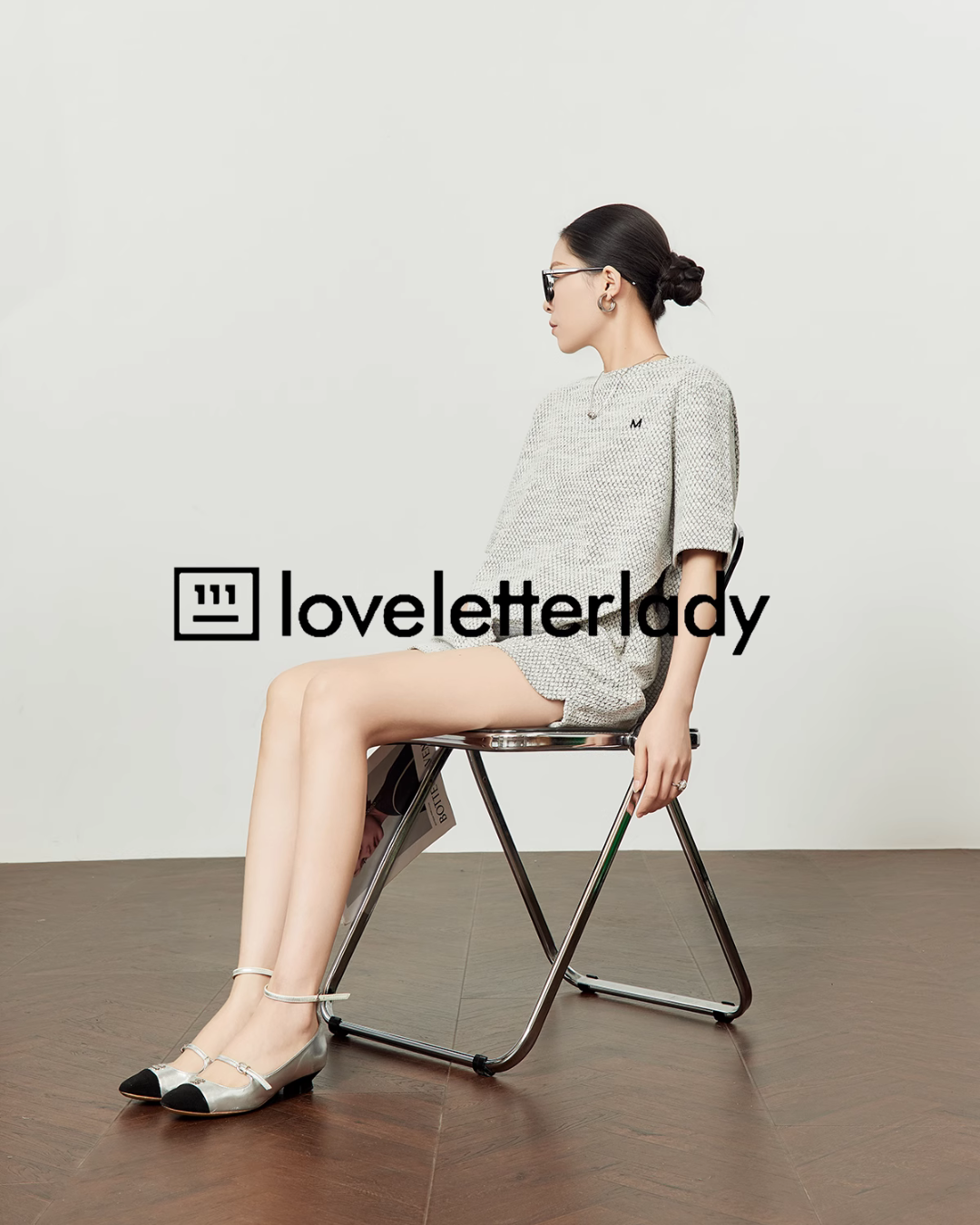 Gray Chiffon Short Sleeve Tops / Short Pants LLA0449