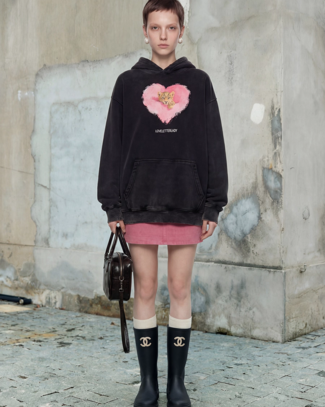 Heart Tiger Retro Hoodie / Pink Mini Skirt LLA0594