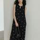 Flower Embroidery Pearl Button Long Dress VAS0203