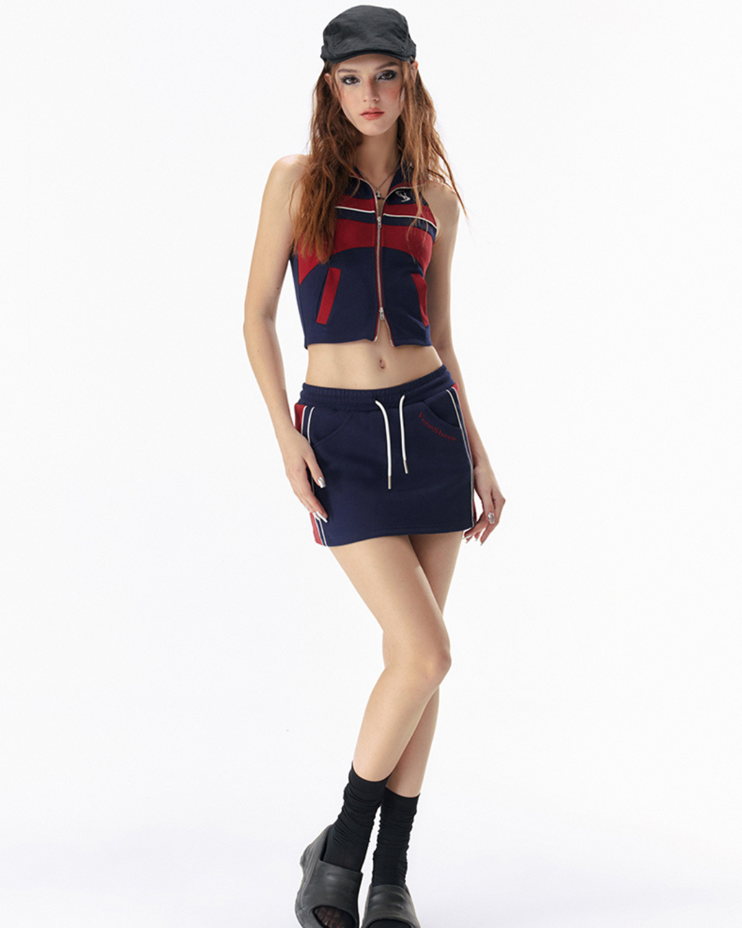 V-Neck Halter Neck Polo & Sports Mini Skirt VSE0063