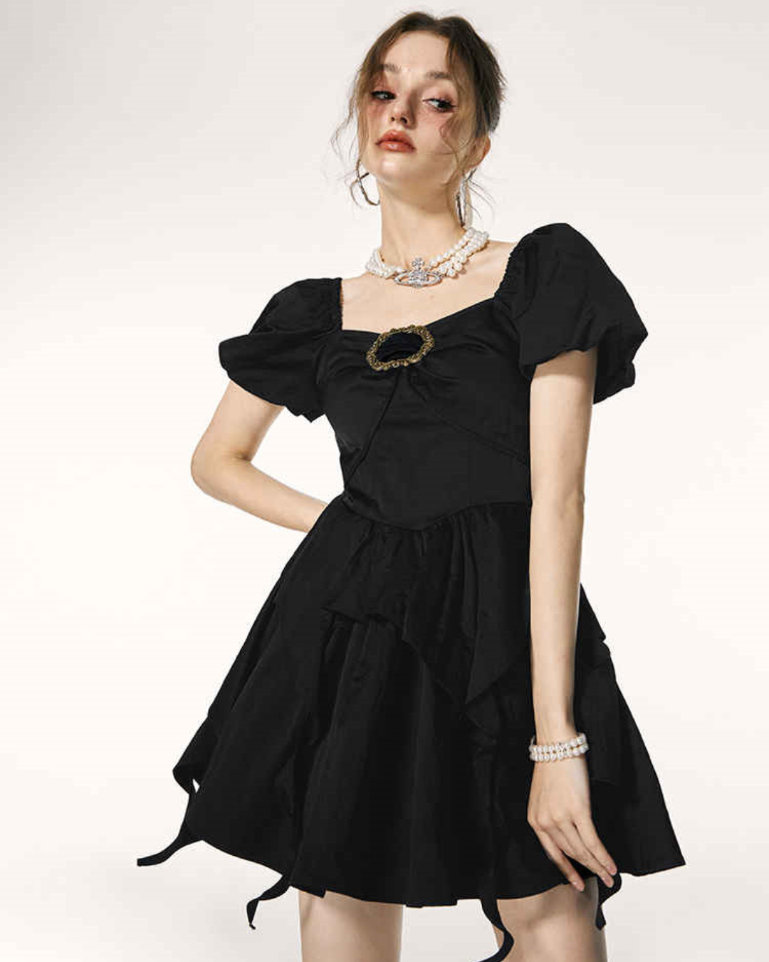 French Puff Sleeve Dress IMO0069