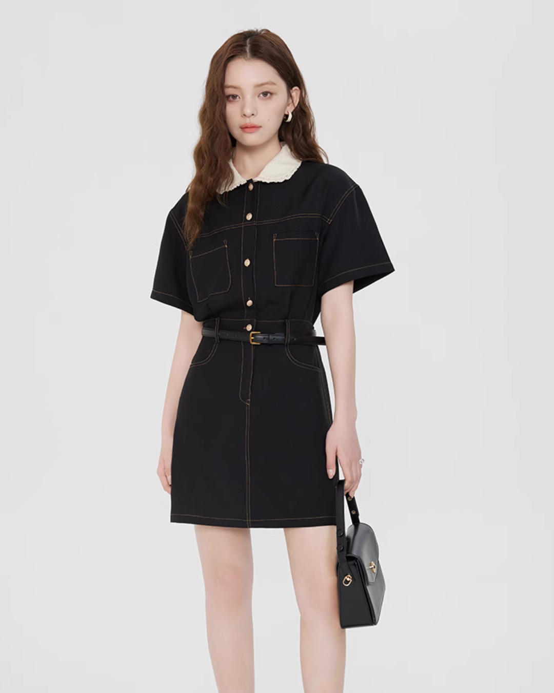 French Collar Denim Dress LSN0006