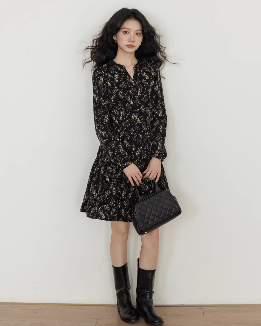 V-Neck Printed Waist Shirt Dress VAS0194