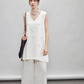 V-Neck Linen Sleeveless / Straight Linen Wide Pants TEO0012