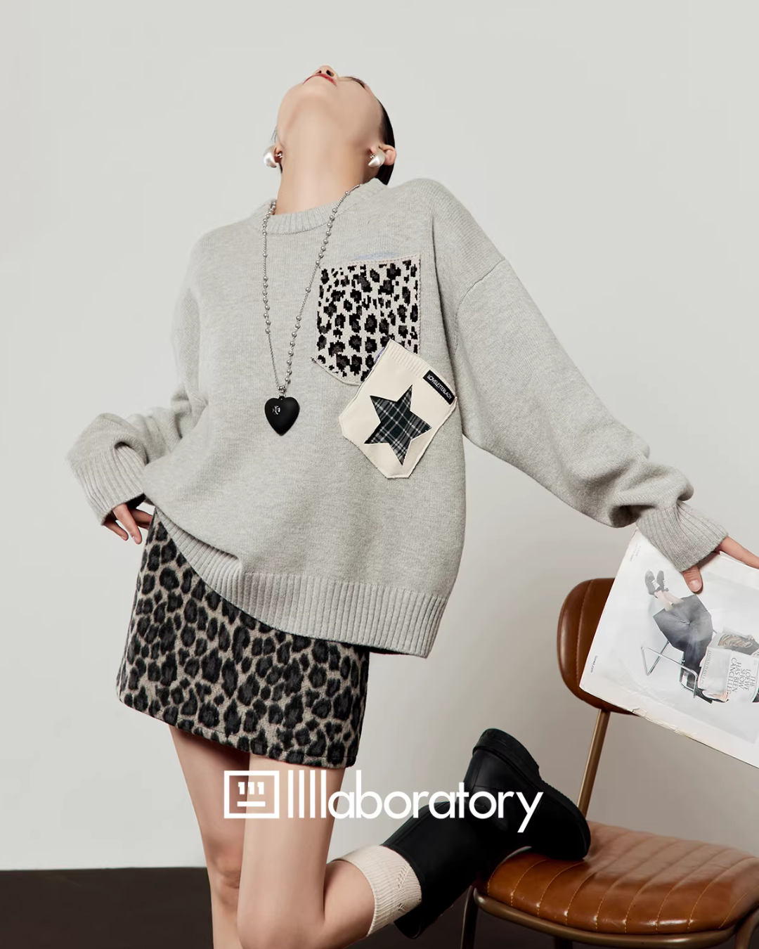 Leopard Round Neck Knit / Leopard Mini Skirt LLA0588