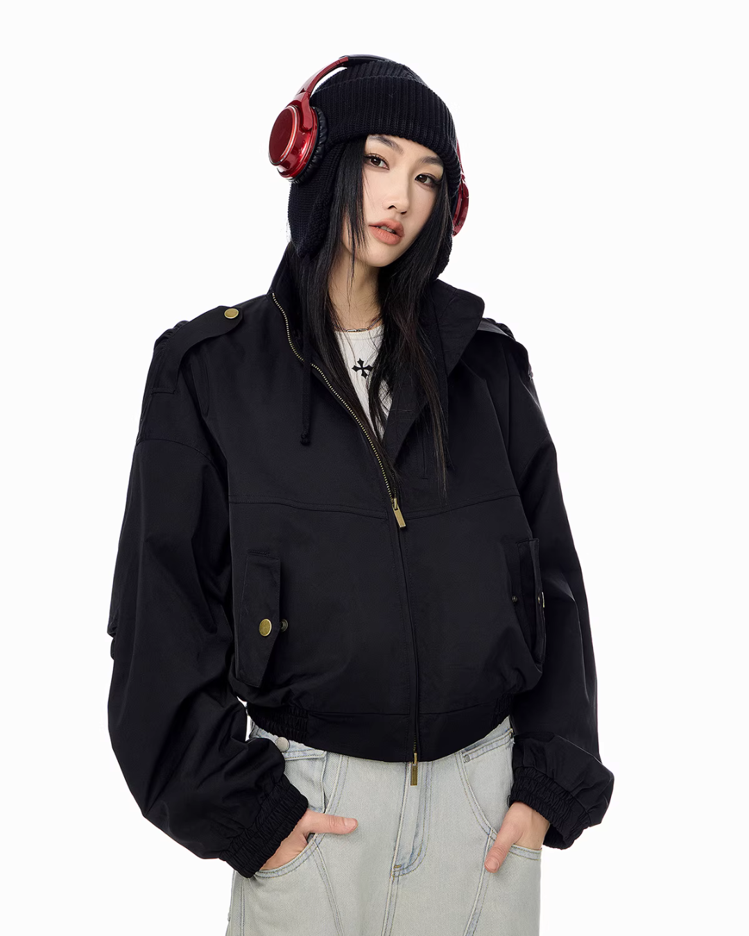 Stand Collar Cropped Jacket ICM0087