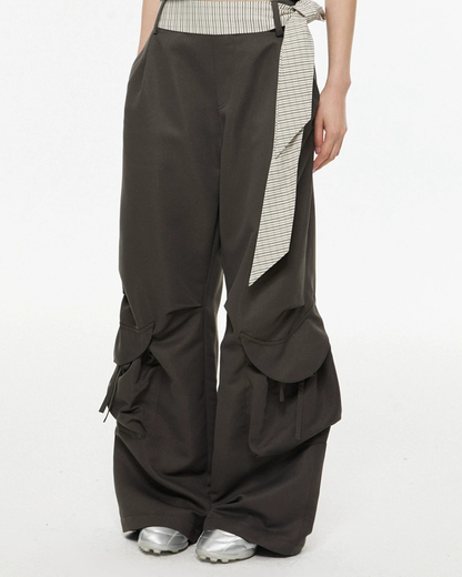 Gingham Sash Belt Wide Cargo Pants EZK0104