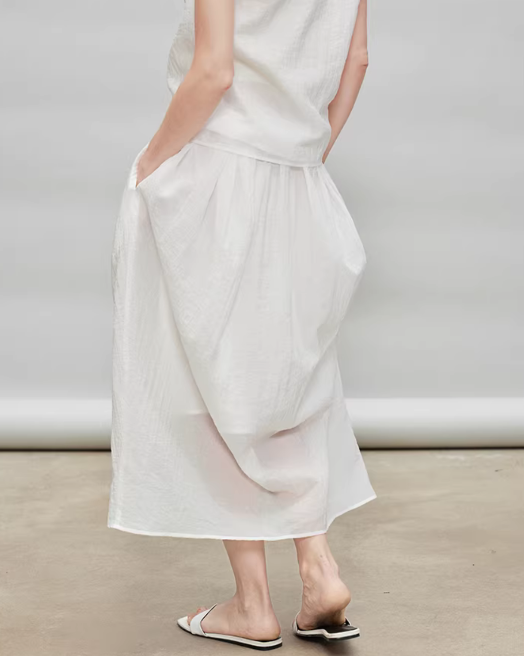 French Ribbon Sleeveless Top / Irregular Tulip Hem Skirt TEO0010